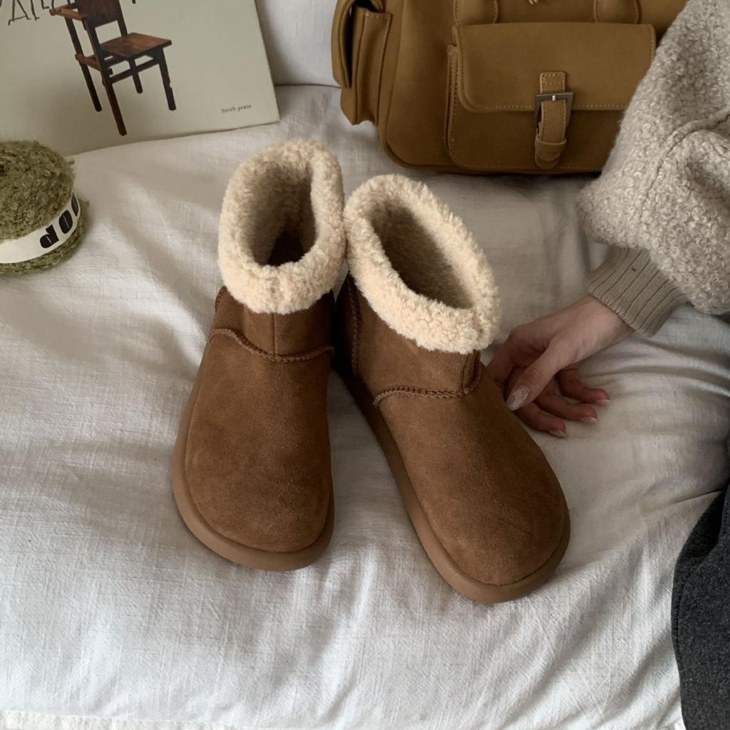 2025 Autumn and Winter New Woolen Lamb Wool Snow Boots Versatile Mango Head Comfortable Women's Velvet Cotton Short Boots