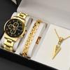 3pcs/set, 1pc Fashion Men's Business Stainless Steel Quartz Watch & 1pc Bracelet & 1pc Necklace with