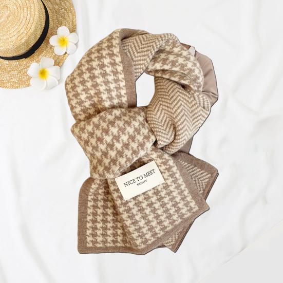 Men Women Scarf Japanese Style Plaid Pattern Long Style Wrap Autumn Winter Thermal Insulation Knitting Scarf Daily Wear