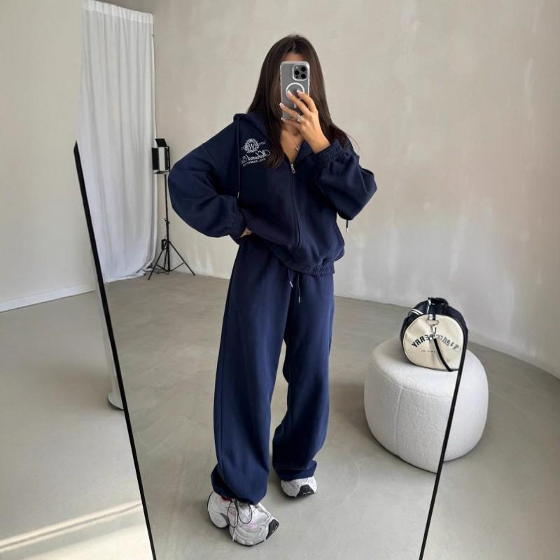 Womens 2-Piece Hoodie Set Fall Casual Zip-Up Embroidered Sweatshirt Pants Streetwear