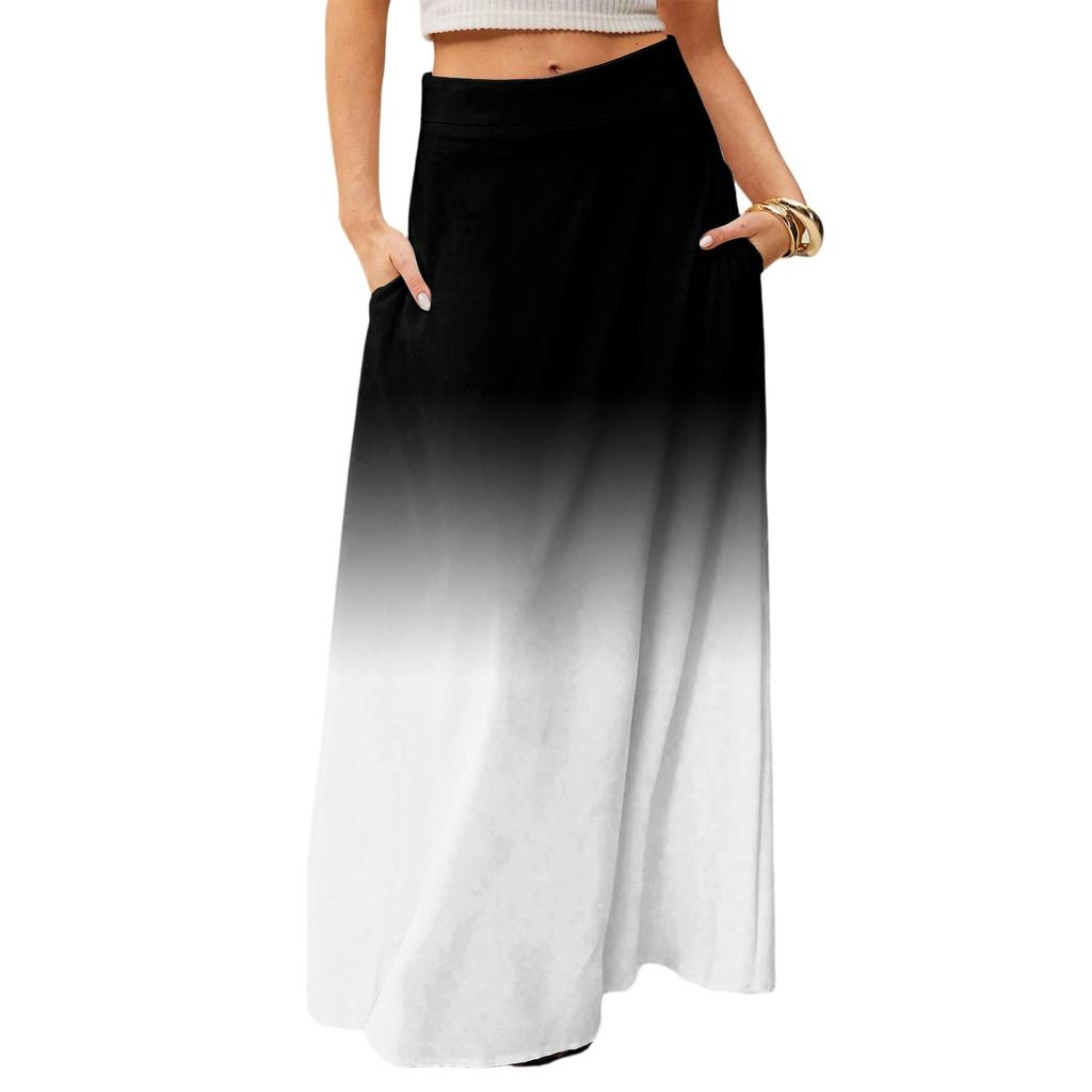 Женская повседневная складная юбка-макси с градиентным принтом, высокой талией и карманом, с драпировкой