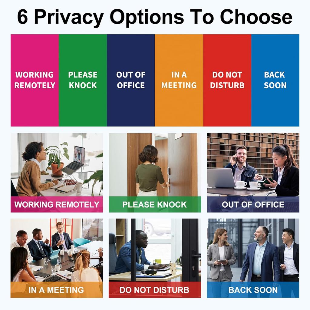 Office Door Sign With Adjustable Stand, 6 Options Privacy Slider Do Not Disturb, Please Knock, In A Meeting, Out Of Office, Working Remotely, Back
