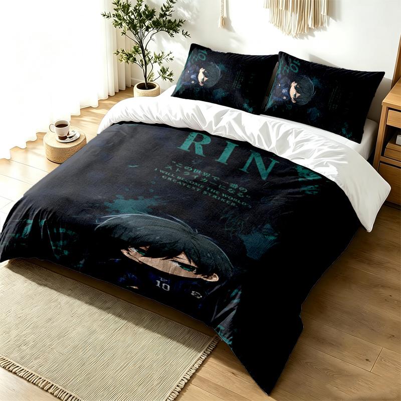 Blue Lock 3pc Duvet Cover Set Simple Modern Bedding Set Wrinkle Resistant Soft Fabric All Season Use a perfect gift