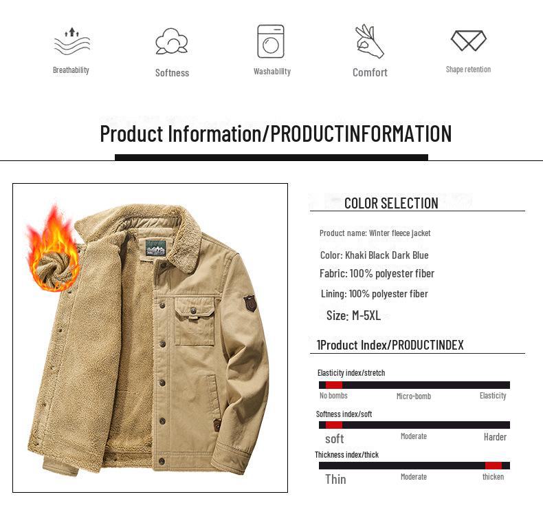 Men's Winter Lambskin Lapel Workwear Jacket - Plus Velvet, Large, Loose, Warm, Thickened Cotton Coat