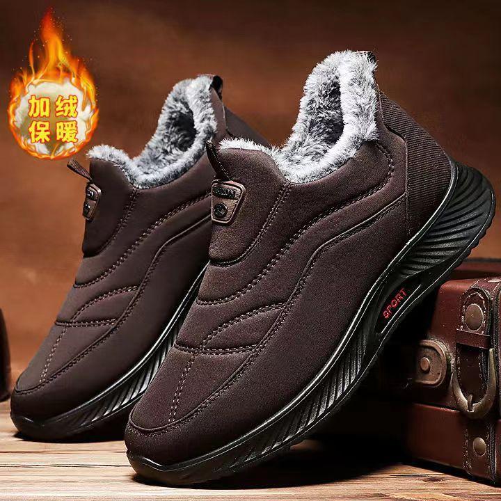 Зимние свободные хлопковые туфли мужские бархатные утолщенные спортивные туфли для отдыха теплые удобные туфли с круглым носком старые пекинские хлопковые туфли