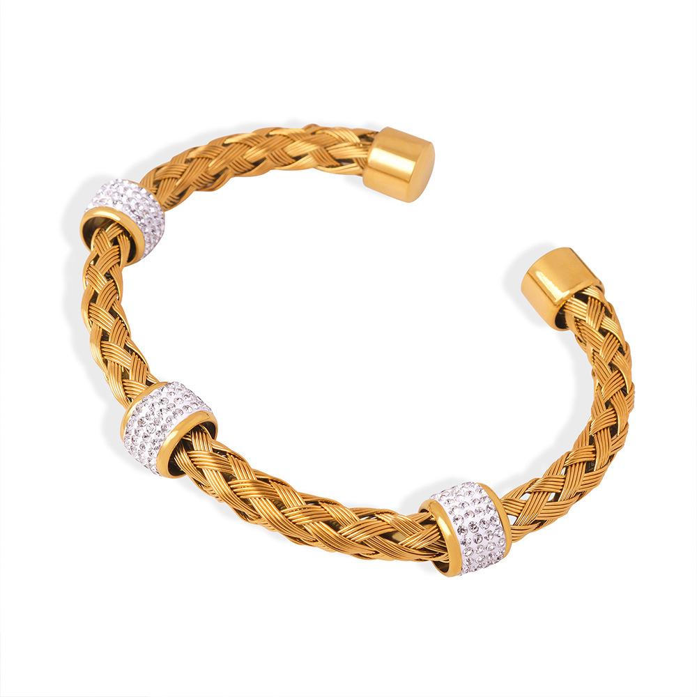 Fashion Women's Stainless Steel Bracelet 18K Gold Plated Hollow Woven Open Bangle Fashion Statement Jewelry