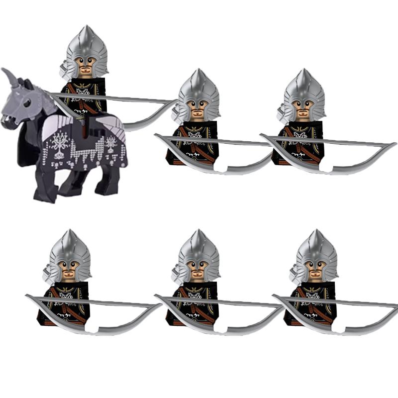 MOC Medieval Military Building Blocks Elven Warrior Orc Rohan Gondor Knight Character Set Animal Army Weapon Bow Crossbow Toy