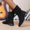 2024 Модные и удобные популярные женские ботинки, осенние, с круглым носком, однотонные, короткие, на толстом каблуке, большого размера