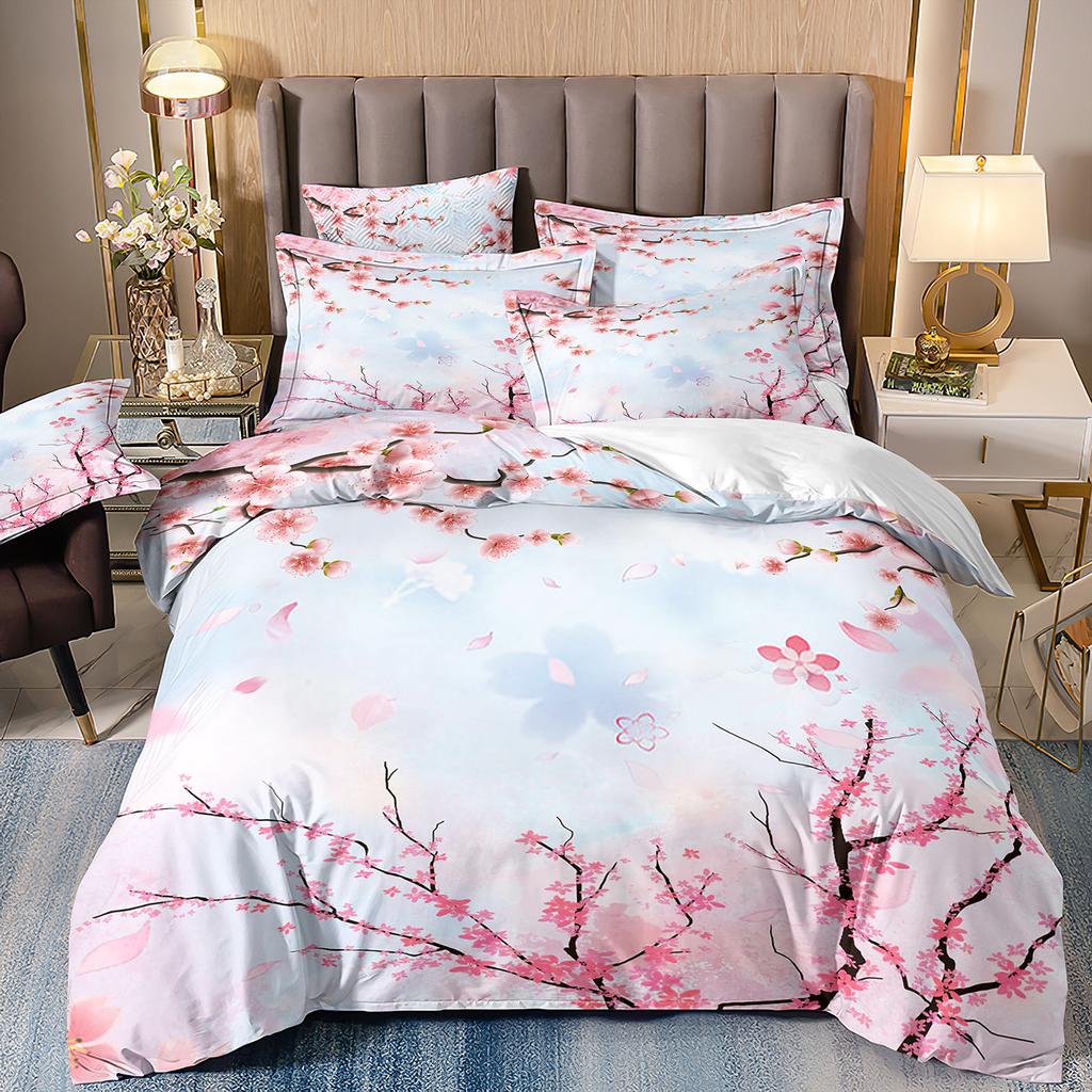3D Three-Piece Ukiyo-E Painting Wave Flower Quilt Cover Digital Printing Bedding