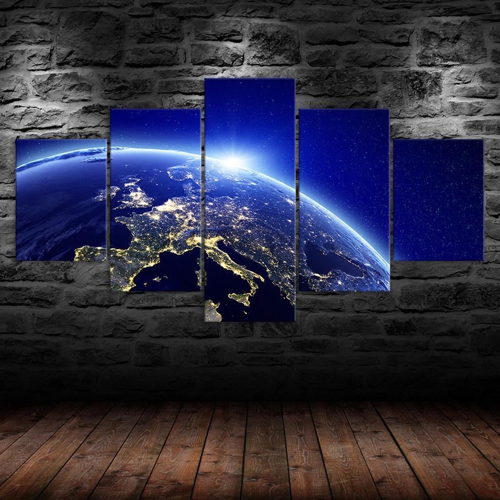 Outer Space Earth View Canvas 5 Piece Five Panel Wall Print Modern Art Poster Picture Home Decor Gift For Him Her