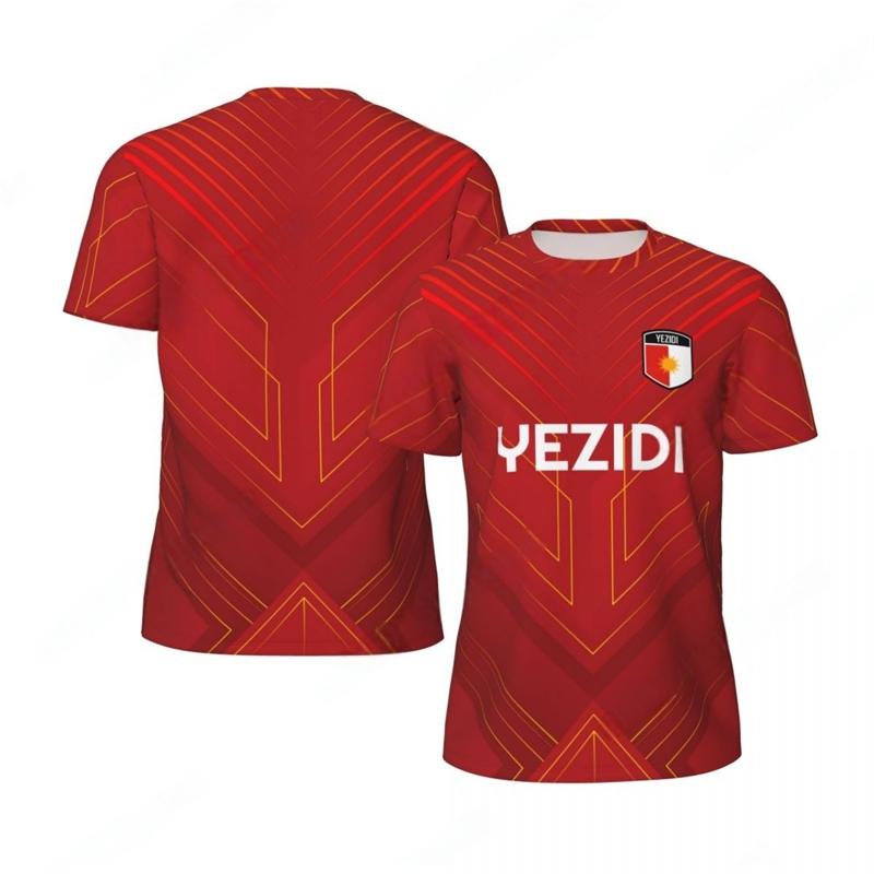 Fashion Yezidi Flag Graphic Football T Shirts For Men Trend 3D National Emblem Printed Sports T-shirts Loose Breathable Tees