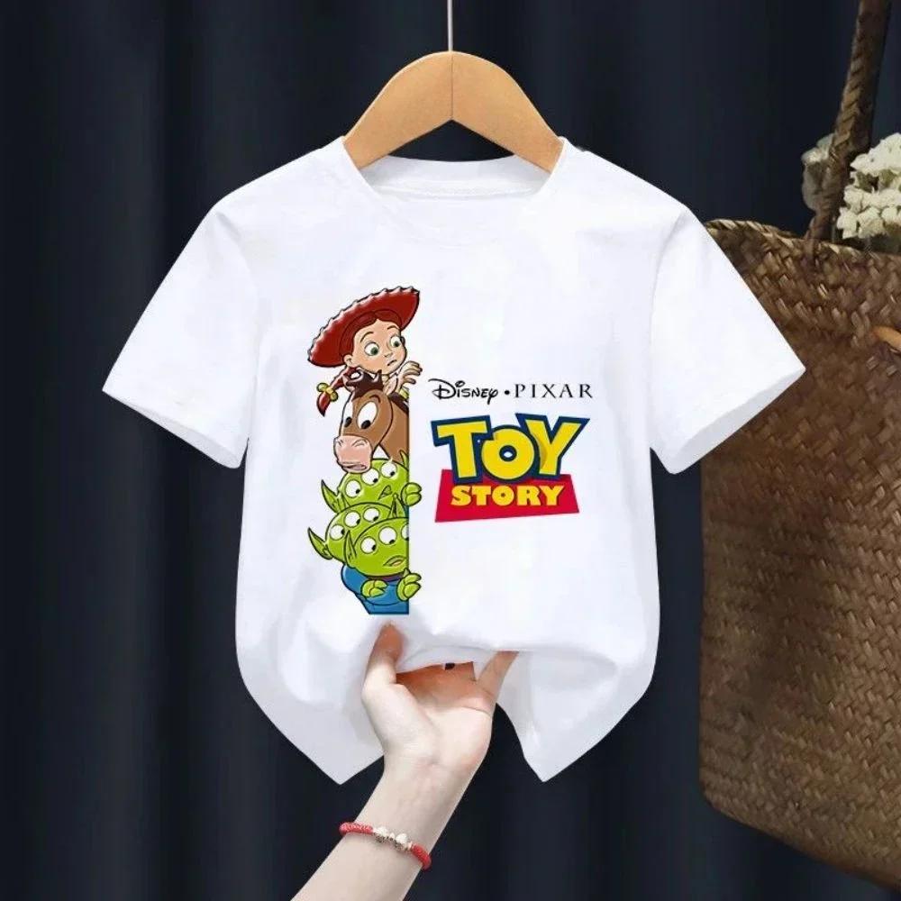 Летняя футболка Toy Story для детей Вуди Базз Лайтер Одежда Кавайи С коротким рукавом Аниме Мультфильм Дети Мальчики Девочки Повседневная футболка Топ