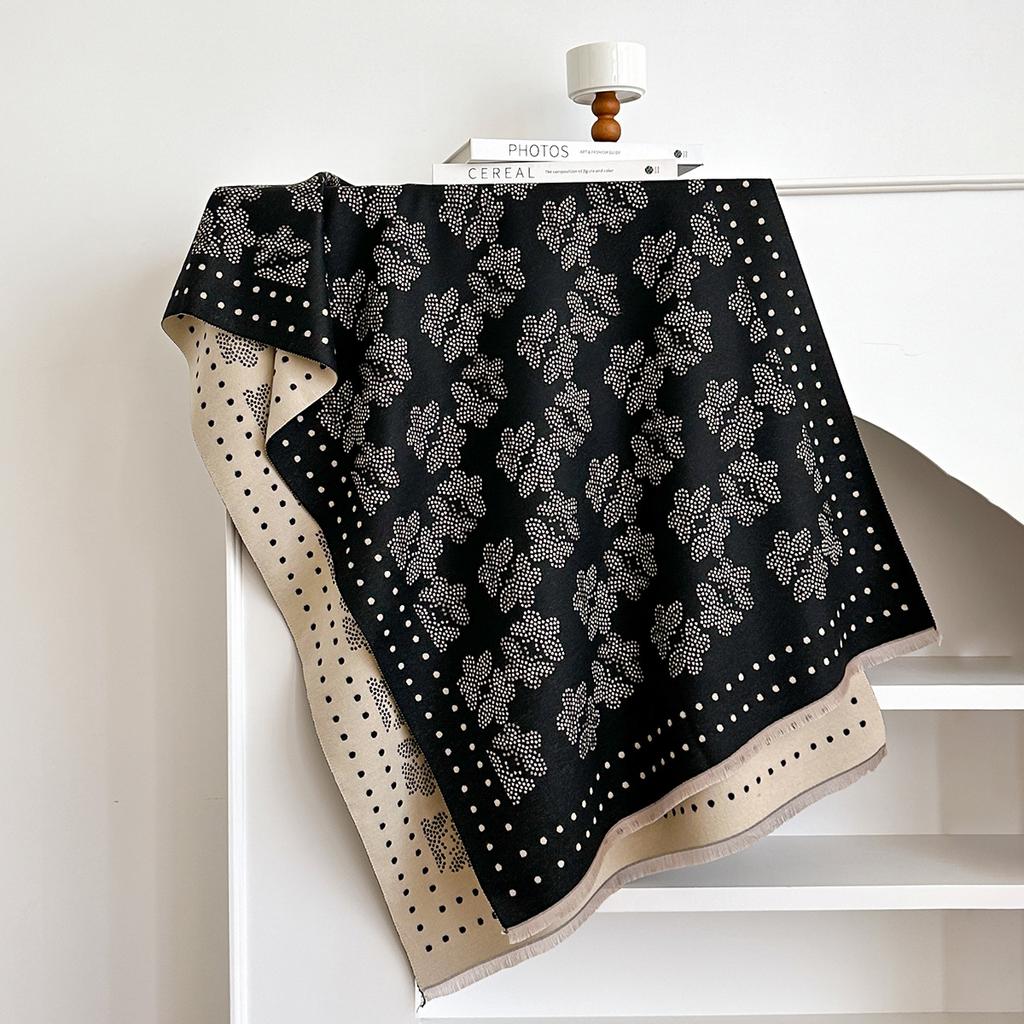 Celebrity Butterfly Flower Print Scarf Women'S Thickened Warm Imitation Cashmere Scarf Double-Sided Dual-Purpose Shawl