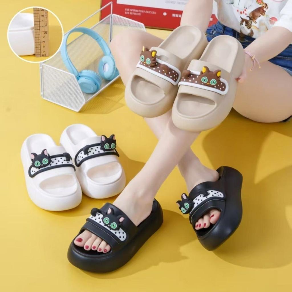 Пляжные сандалии Eva, тапочки-слайды для женщин, симпатичные нескользящие тапочки с толстой подошвой для улицы, летние тапочки для кошек