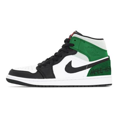 Air Jordan 1 Нескользящие Средние Винтажные Баскетбольные Кроссовки Мужские Черно-Бело-Зеленые 852542-100(Команда210-)