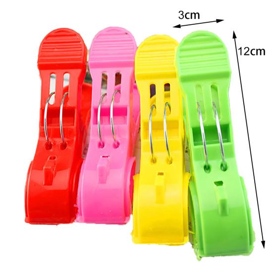 4 Pcs Plastic Bright Color Large Towel Pegs Clips Quilt Clothes Drying Tool Clip