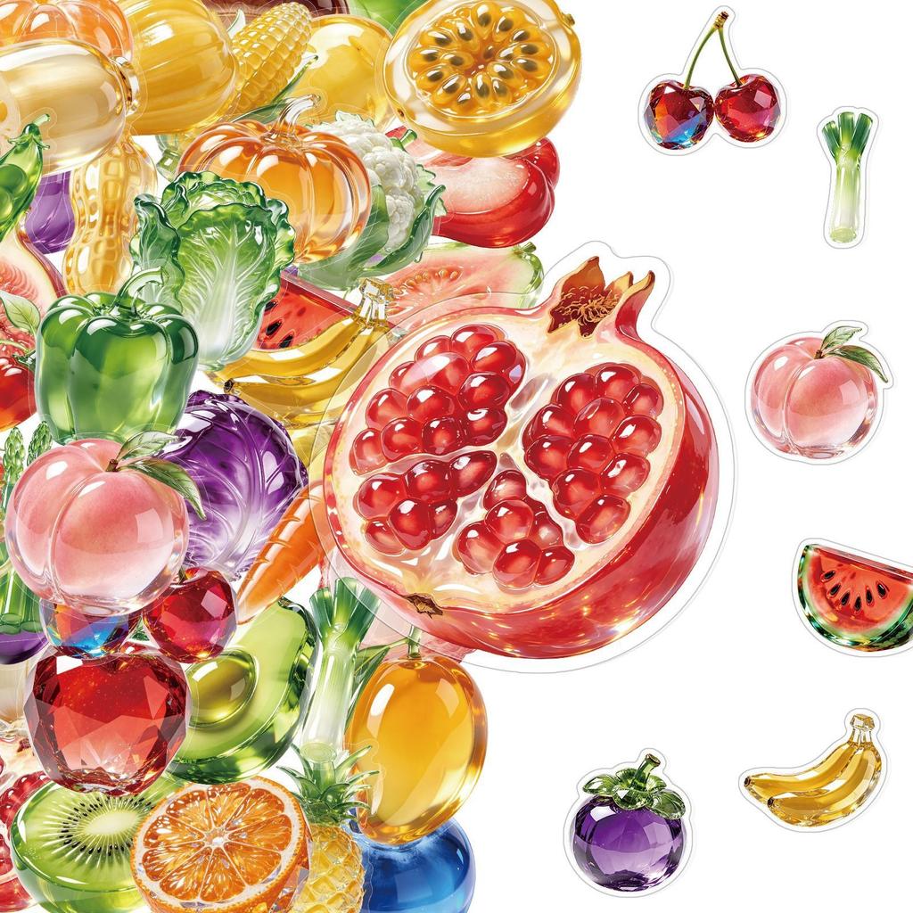50Pcs/Set Glass Watercolor Fruits & Vegetables Series 03 PET Clear Stickers Waterproof DIY Fashion Decals Stickers