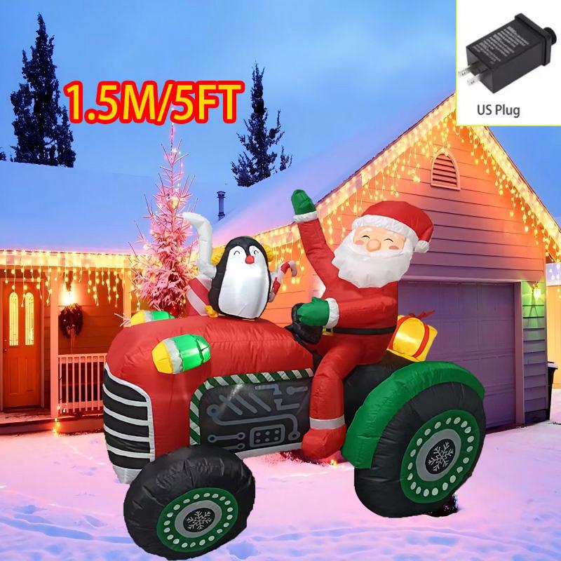 Outdoor Christmas Decorations Santa Claus Vehicle LED Lights Inflatable Model Toys Holiday Gift Props Indoor Party Xmas Decor