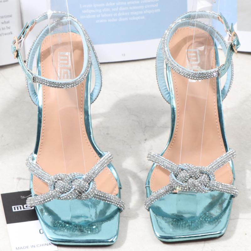 Fashion Luxury Rhinestone Patent Leather Women Sandals Thin Heel Open Toe Super-high Heel Designer Shoes Cross Tied Party Dress Shoes