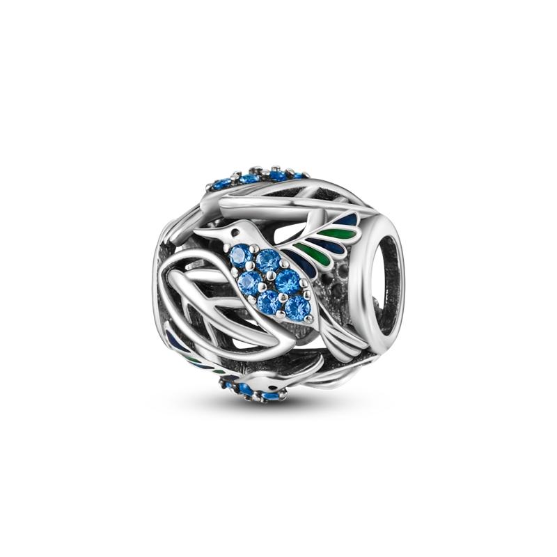 Color Enamel Hummingbird Flamingo Bird Butterfly Flower Beads Charm Fit Bracelet Necklace Copper Plated Women Jewelry Making