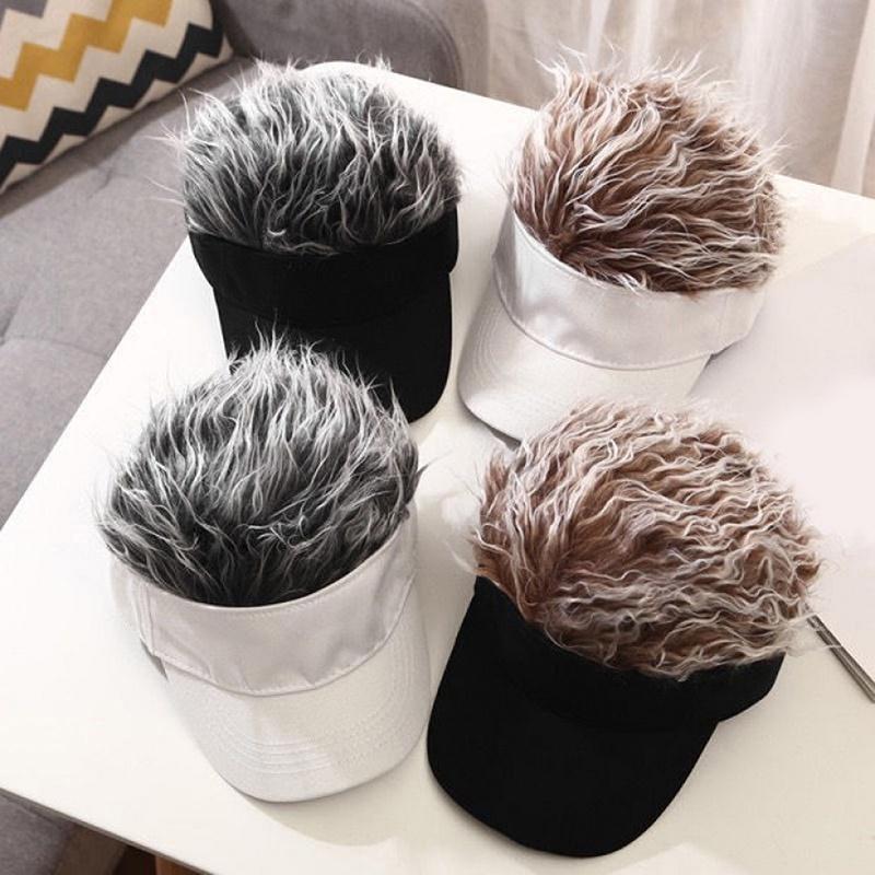 Unisex Casual Visor Hat Men Women Adjustable Sun Sunshade Hip Hop Baseball Cap With Spiked Hairs Wigs