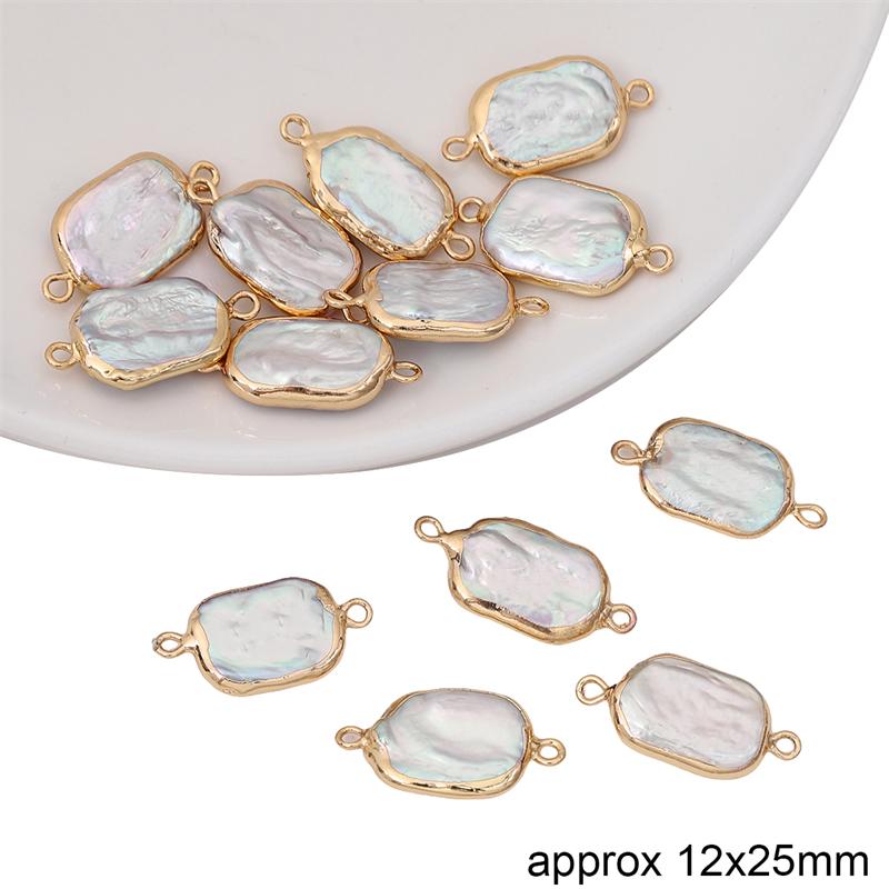Натуральный пресноводный жемчуг, неправильная форма, золотая окантовка, двойные подвески для DIY ожерелья, браслета, серег, изготовления ювелирных изделий
