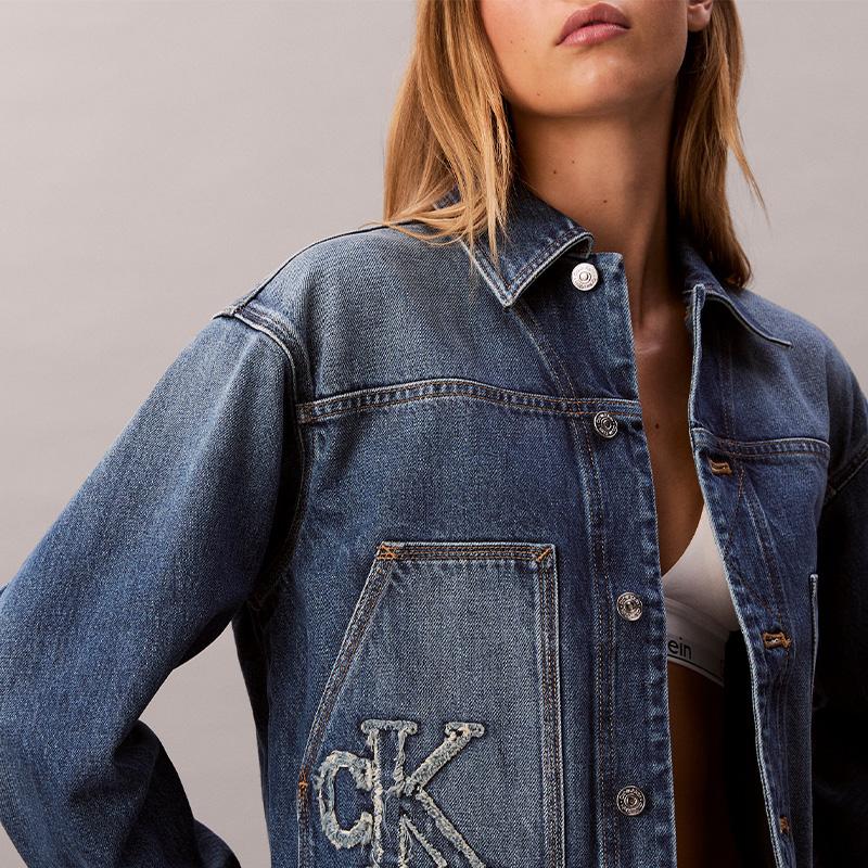 Calvin Klein Classic Letter Patch American Work Style Pure Cotton Trendy Denim Jacket Women Jackets 47E906G