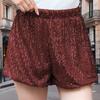 Женские сексуальные трендовые прямые шорты с высокой талией, однотонные, повседневные, с пайетками, 3/4