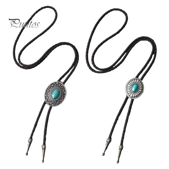 Ретро ожерелье-свитер в западном ковбойском стиле, свитер с цепочкой, резная искусственная бирюзовая пряжка, длинное ожерелье из искусственной кожи