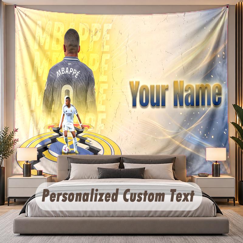 Custom Name Text Tapestry Kylian Mbappe Personalized Polyester Wall Tapestry For Bedroom And Room