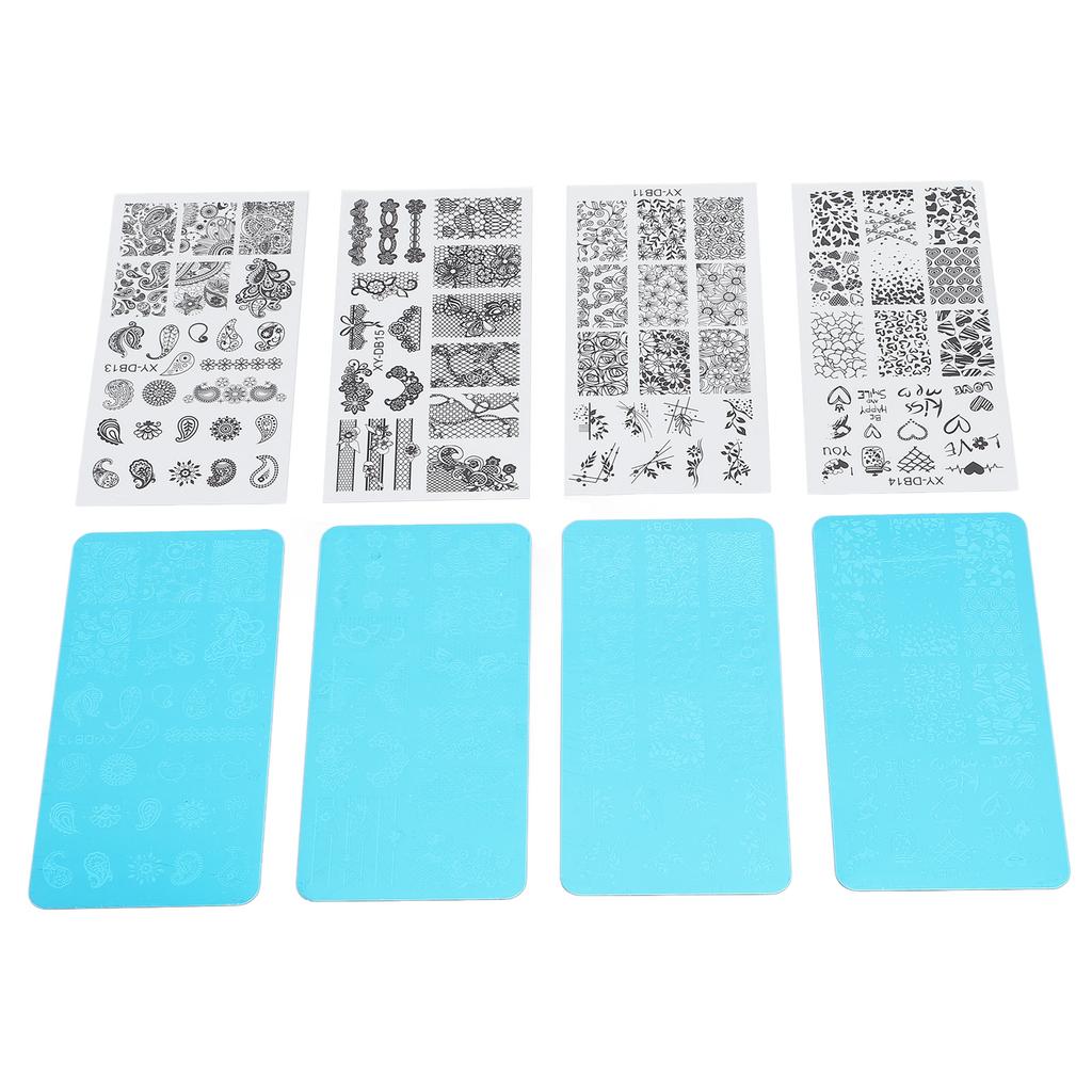 4 шт. Французский стемпинг для ногтей Пластина для стемпинга Имидж-пластина для стемпинга ногтей Стальная пластина для печати на ногтях с прозрачными пленками для ногтей