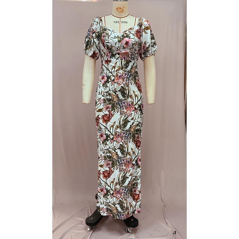 Женские летние платья с v-образным вырезом и принтом, высокой талией, большими распашными рукавами и короткими рукавами