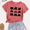 Women Summer T Shirt Print Black Cat Short Sleeve Tees Casual Printed Tops