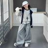 2025 Girls' Autumn Fashion Shawl & Striped Sweatshirt with Loose Sweatpants Set