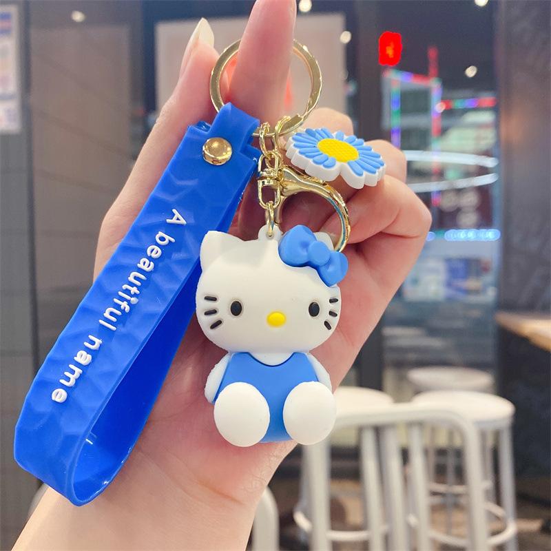 Новый Креативный Милый Брелок для Ключей в Виде Сидящей Девочки-Кошки КТ, Мультяшная Кукла, Брелок для Ключей, Подвеска для Автомобиля, Школьной Сумки