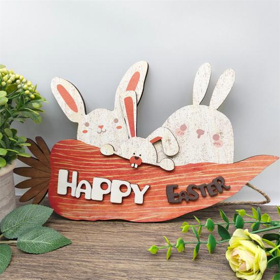 Пасхальная подвесная бирка, подвеска в форме мультяшного кролика и моркови, подвесная цветная многоразовая деревянная толстая антитрещинная вывеска для украшения крыльца, садовой двери