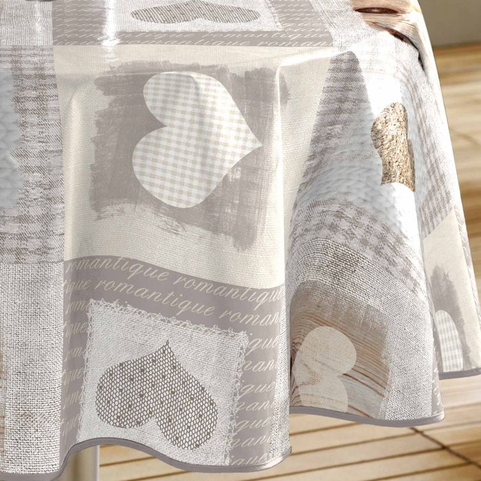 Nappe ronde - Cosy Coeur - 160 cm - Marron - Lavable - Motifs variés