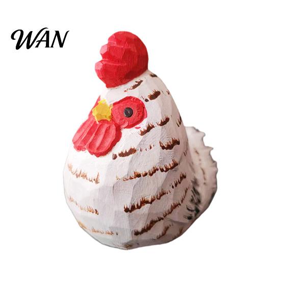 Fairy Tale Style Decoration Hand-Carved Wooden Rooster Figurine Farmhouse Chicken Sculptures Rustic Animal Statue Hand-painted Wood for Home