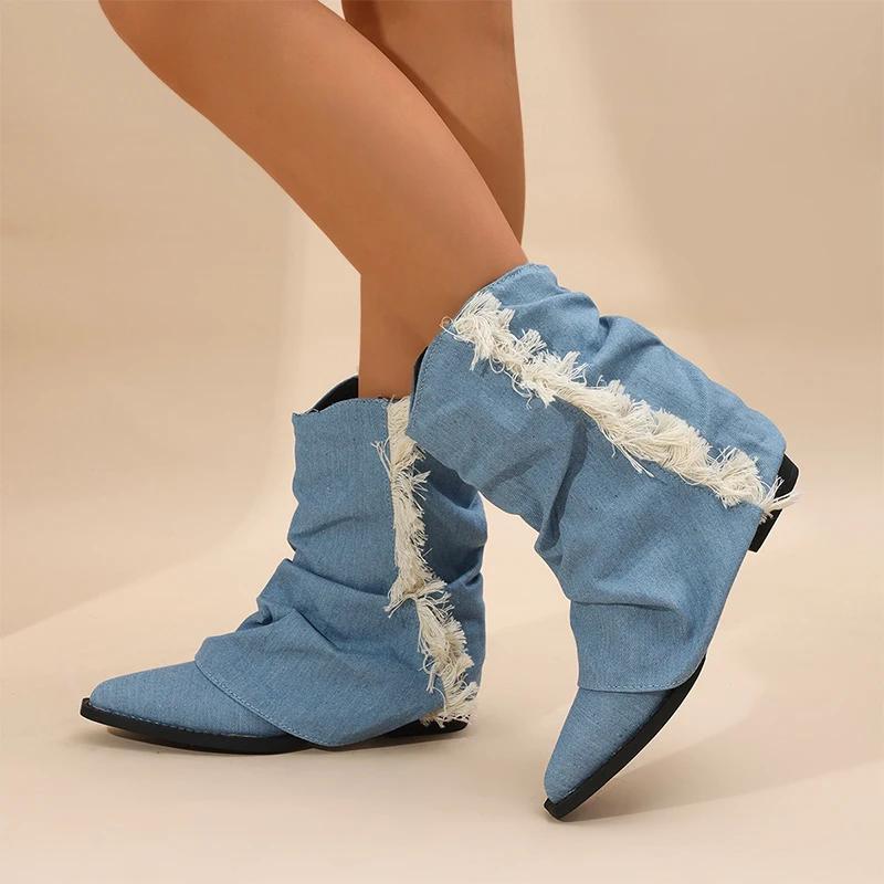 Модные ковбойские женские полусапоги челси на массивной подошве с острым носком, дизайнерские модные туфли для ходьбы 2024, зимние готические ботинки, женские туфли для платья, zapatos