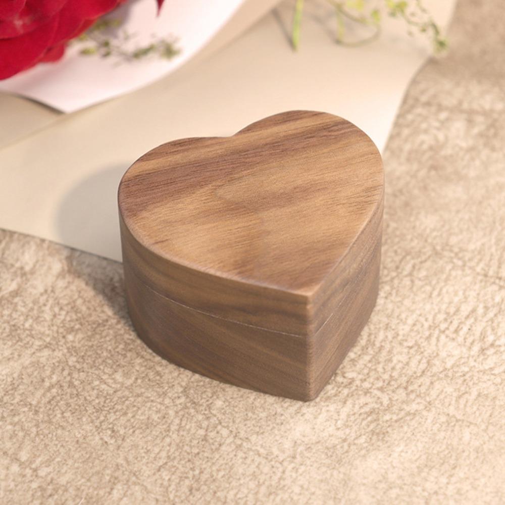 Шкатулка для колец из грецкого ореха на 1/2 слота, Шкатулка для свидетелей свадебных колец, Многофункциональный держатель для колец в форме сердца, Подарки