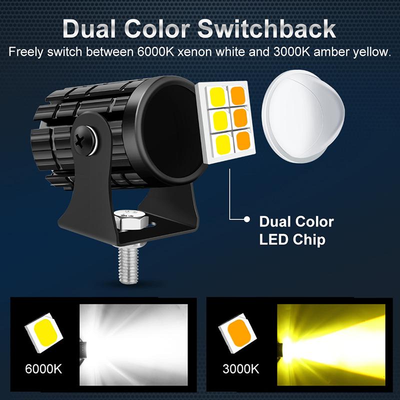 Mini Driving Light Led Projector Lens Motorcycle Headlight Atv Scooter Dual Colour Led Lens Beam Driving Lights Auxiliary Light