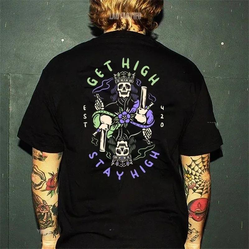 Готические футболки Harajuku Biker Skull Graphic T Shirts Men Fashion Trend Short Sleeve Tops Dark Punk Skulls Retro T Shirt Male Oversize Tee
