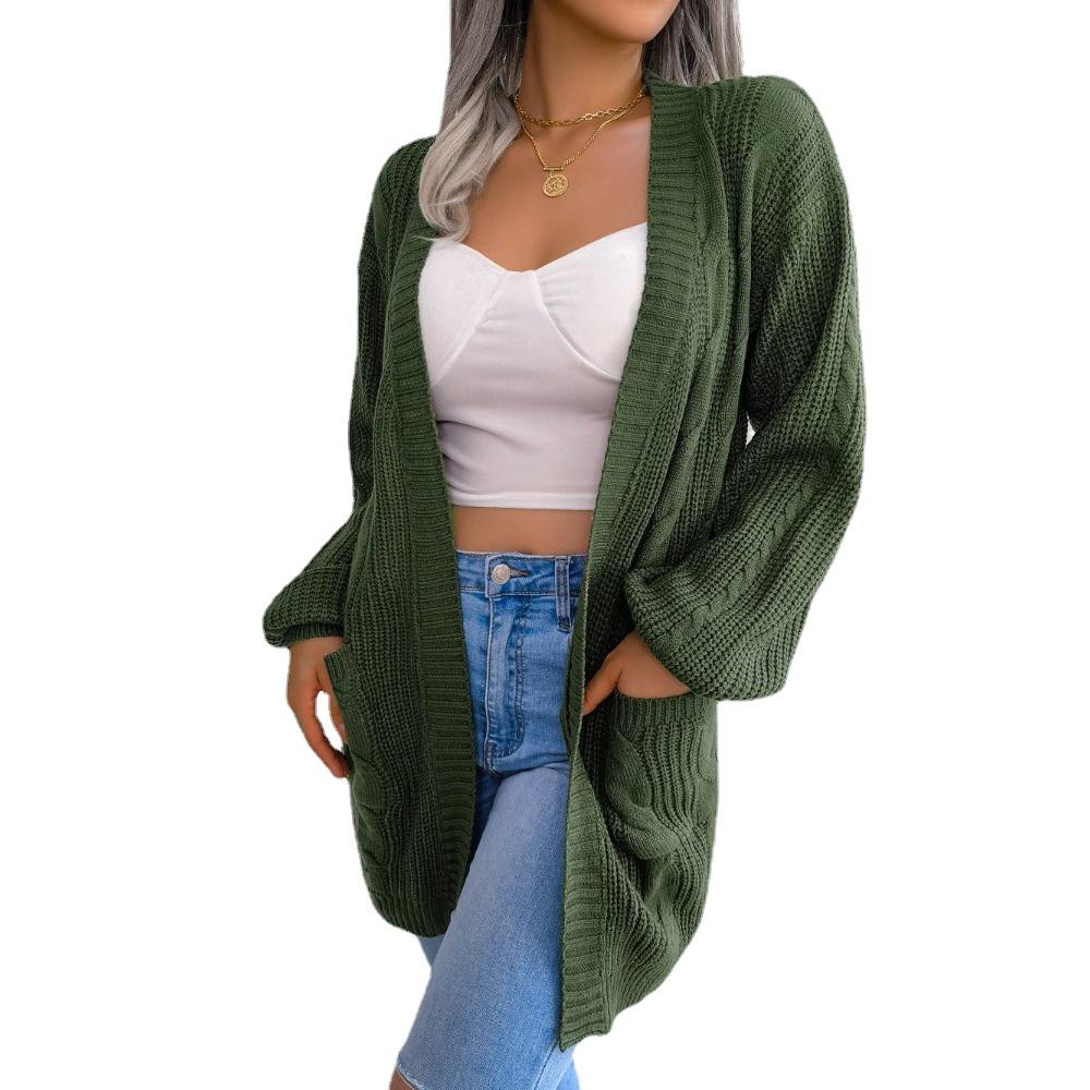 GMXIA Women's Vintage Casual Solid Color Autumn Winter Long Sleeve Loose Jackets & Twist Lantern Cuff Pocket Cardigan Sweater Coats