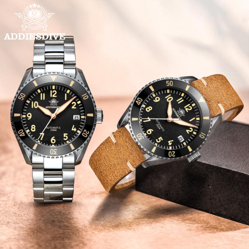 ADDIESDIVE NH35 Автоматические Механические Мужские Часы из Нержавеющей Стали с Сапфировым Стекловым Циферблатом Модные Дайверские 200м Супер-светящиеся Наручные Часы