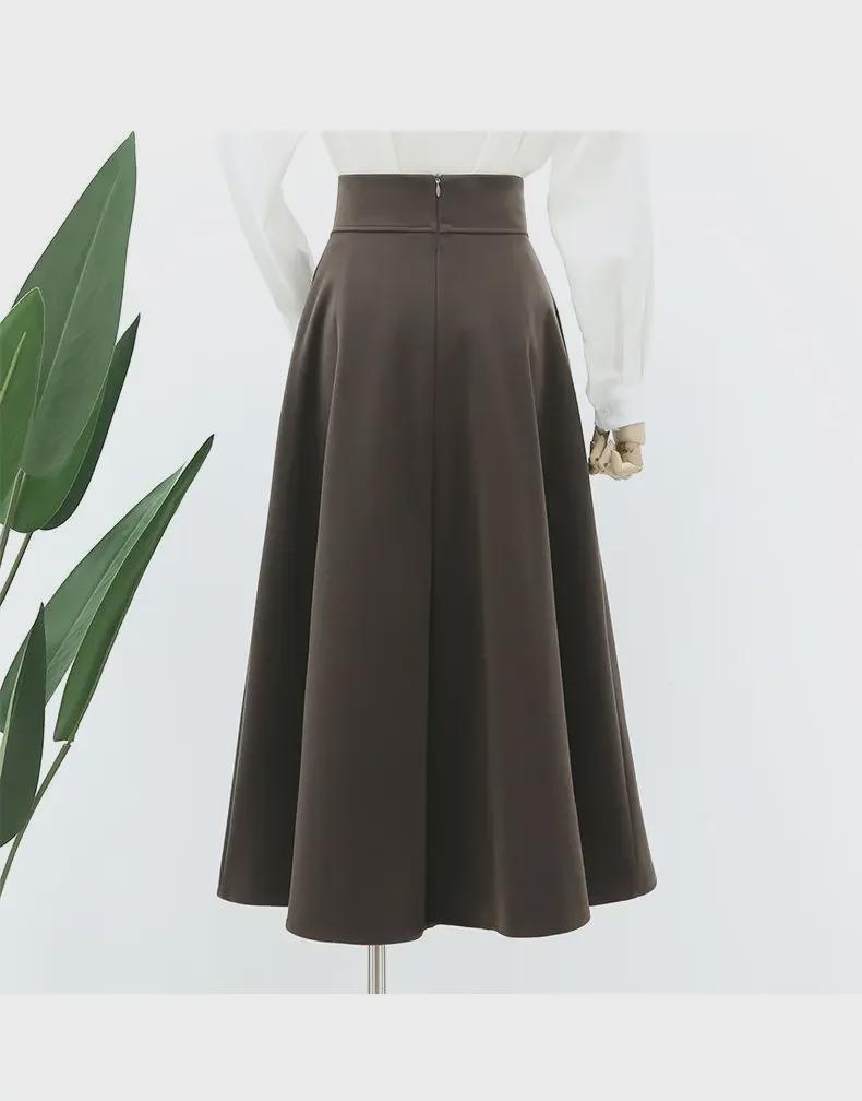 Новая стильная юбка-зонтик с завышенной талией и складками – весна/осень, средняя длина, с V-образным вырезом на талии