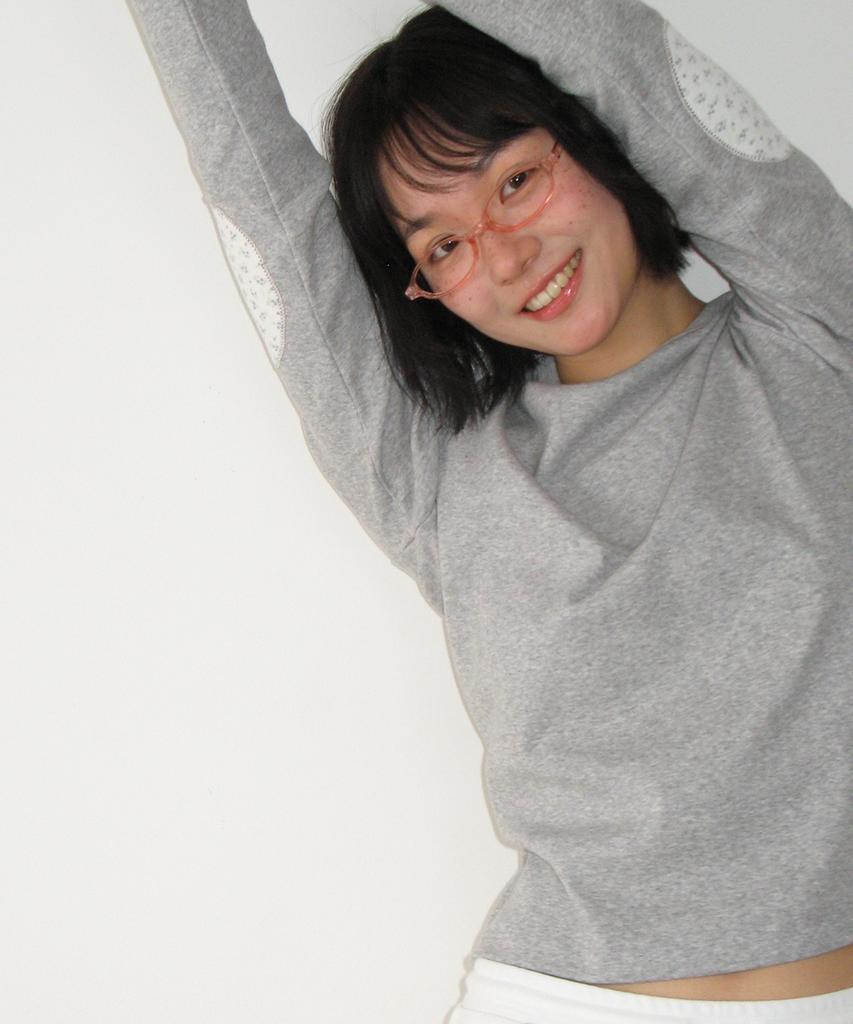RONRON Floral Elbow Patch Long Sleeve Gray