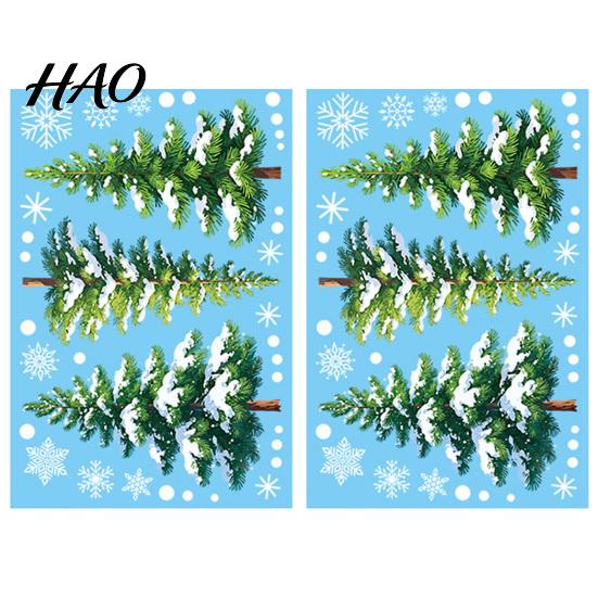 Winter Window Decoration 2Pcs Christmas Snowflake Clings, Green Pine Tree Static Glass Reusable Adhesive Stickers, Snow Dots Xmas Decals for Home Shop