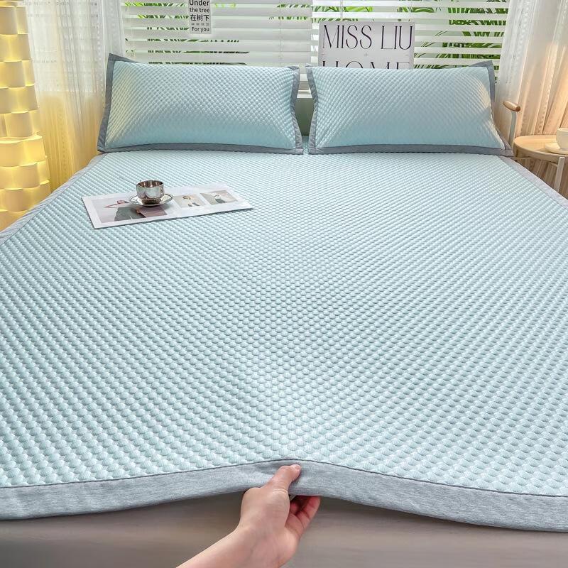 JingJingRS Summer Ice Silk Fitted Sheet Mat Set
