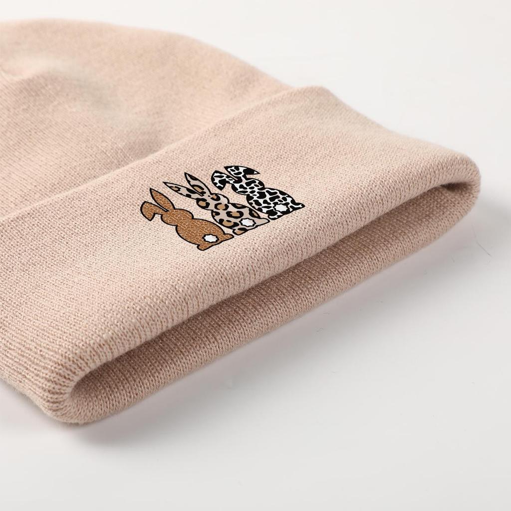 Rabbits Back View Warm Knit Cap Beanie, Animal Woman Cap Windproof Candy Color Sporting Bobble Hat Knitted Hat Beanie