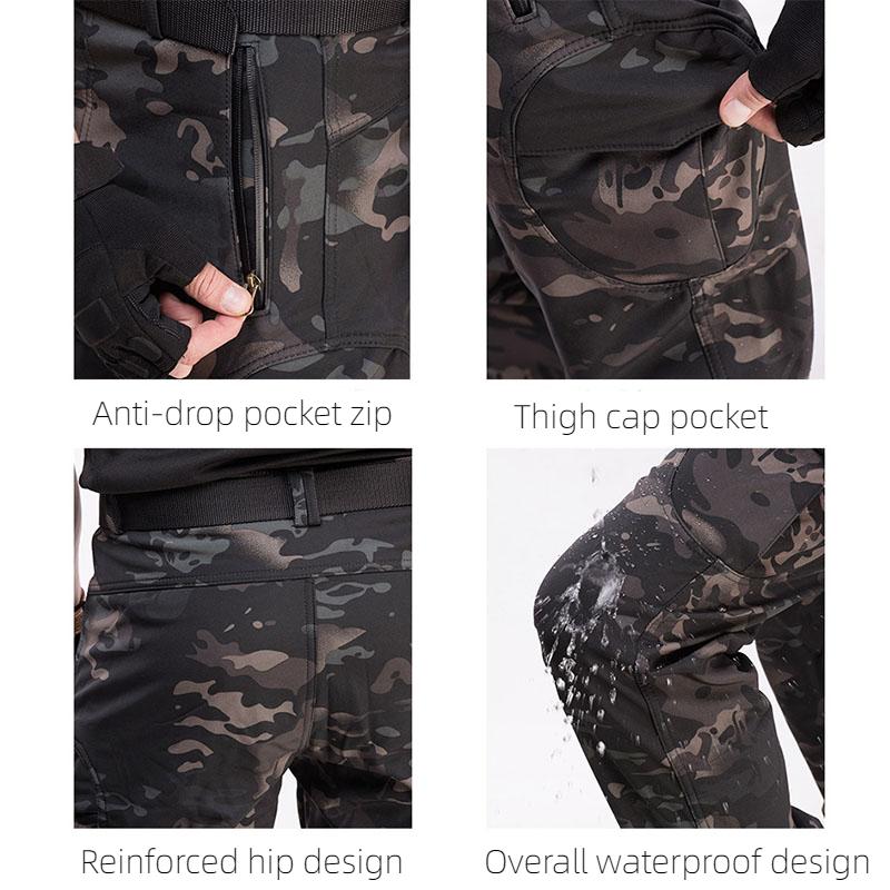 Men's Outdoor Soft Shell Plush Sweater Waterproof Men's Jacket Hooded Men's Training Camouflage Suit